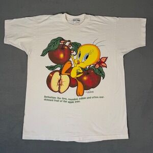 Vintage 1994 Tweety Bird Apple T-Shirt Jerry Leigh Looney Tunes White XL 90s